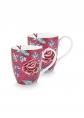 Set/2 Mugs XL Flower Festival Dark Pink 450ml