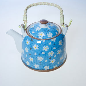 Theepot Met Filter - Bloemen Wit/Blauw